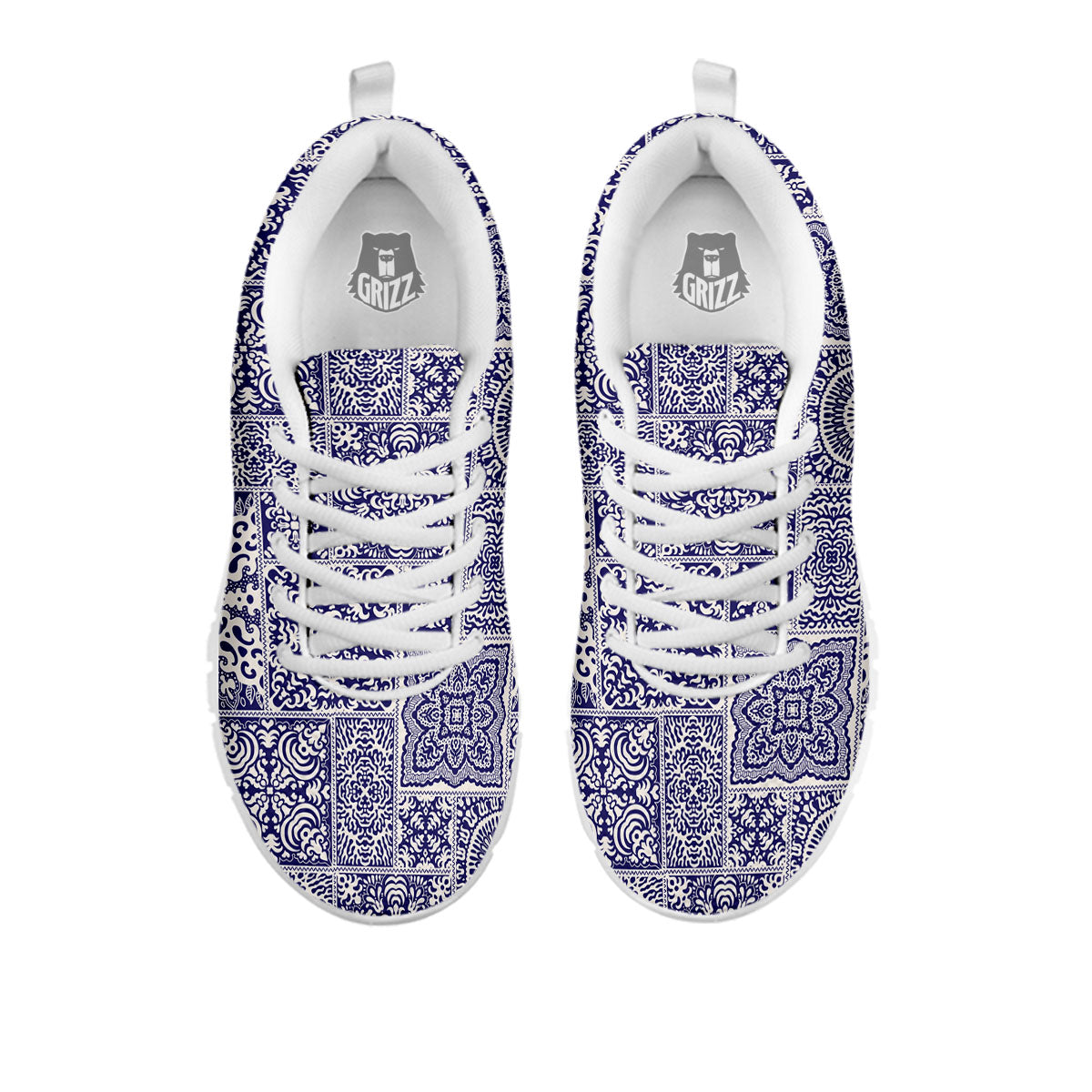 Mandala Patchwork Square Bohemian Print Pattern White Sneaker-grizzshop