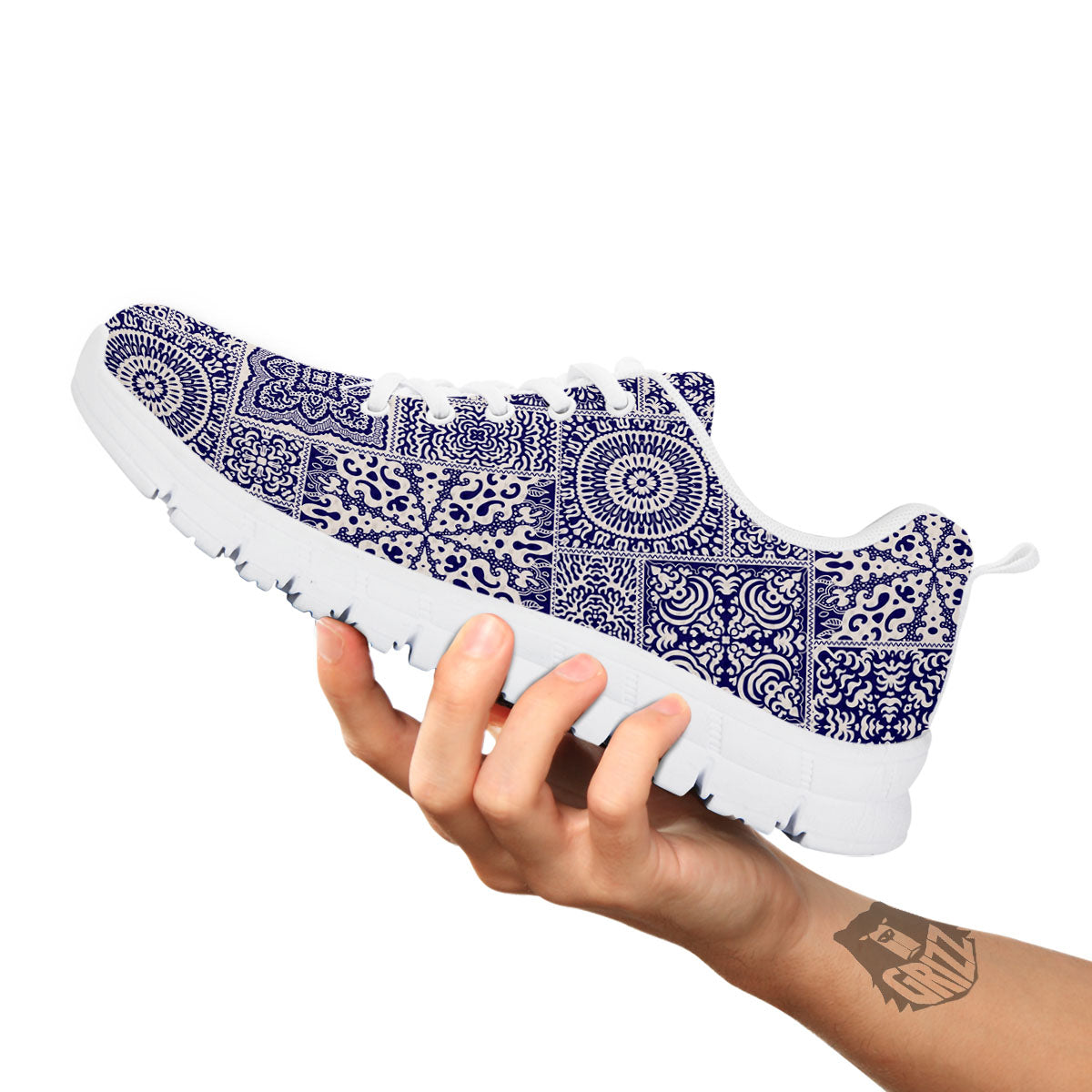 Mandala Patchwork Square Bohemian Print Pattern White Sneaker-grizzshop