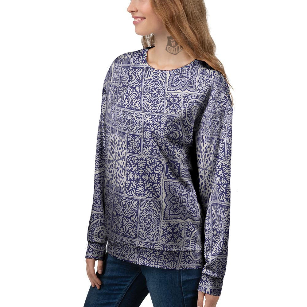 Mandala Patchwork Square Bohemian Print Pattern Women's Sweatshirt-grizzshop