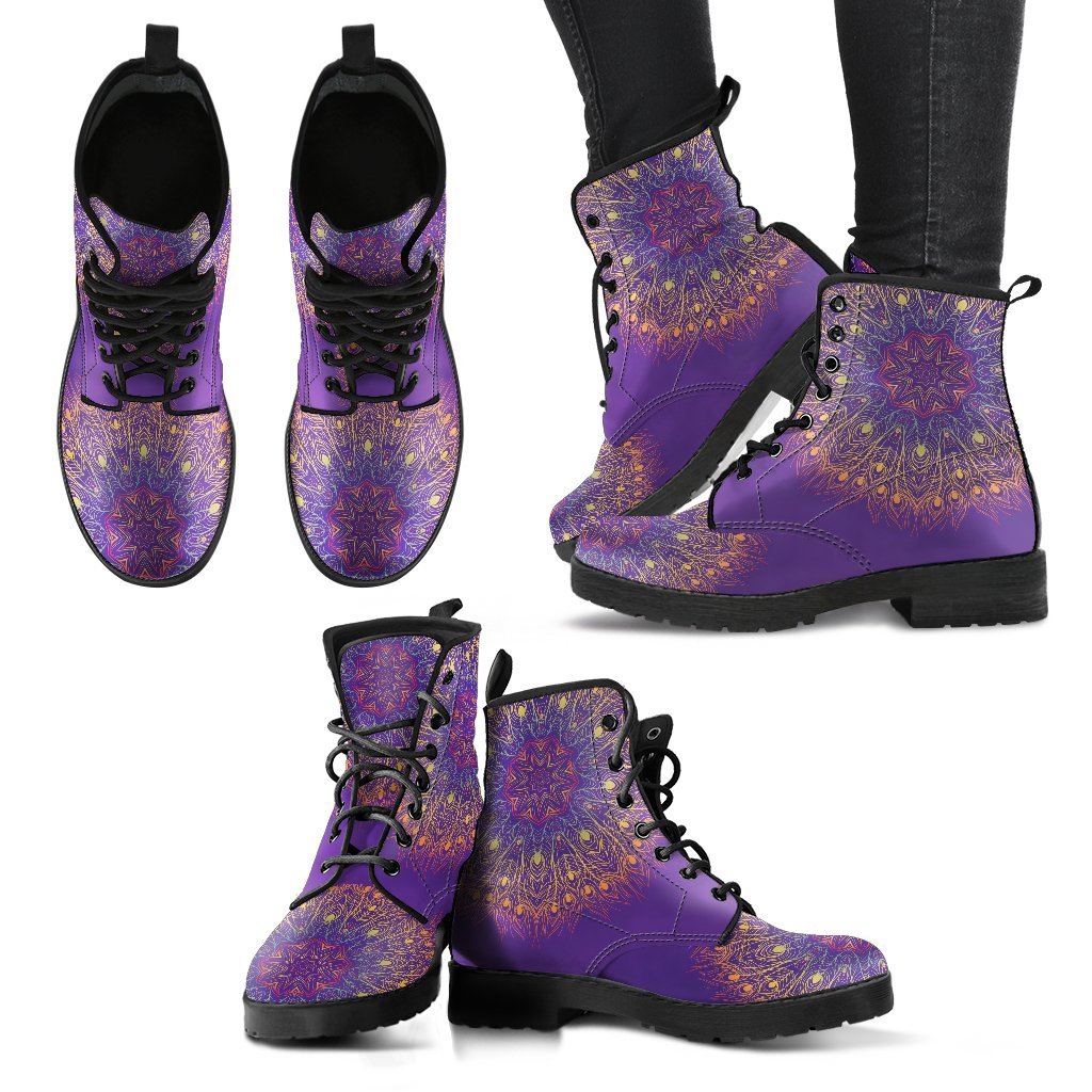 Mandala Rainbow Color Women's Leather Boots-grizzshop