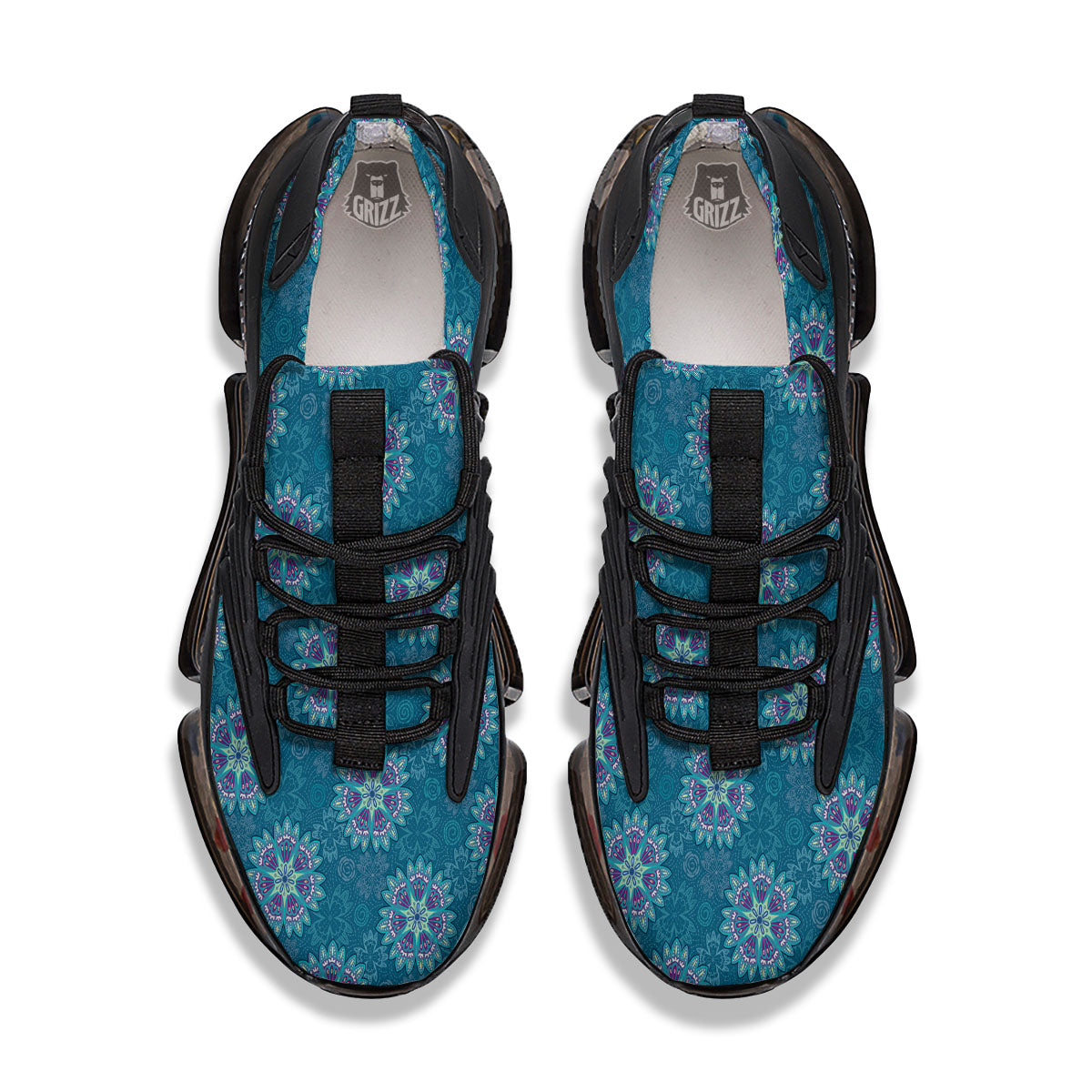 Mandala Teal And Purple Print Pattern Black Gym Shoes-grizzshop