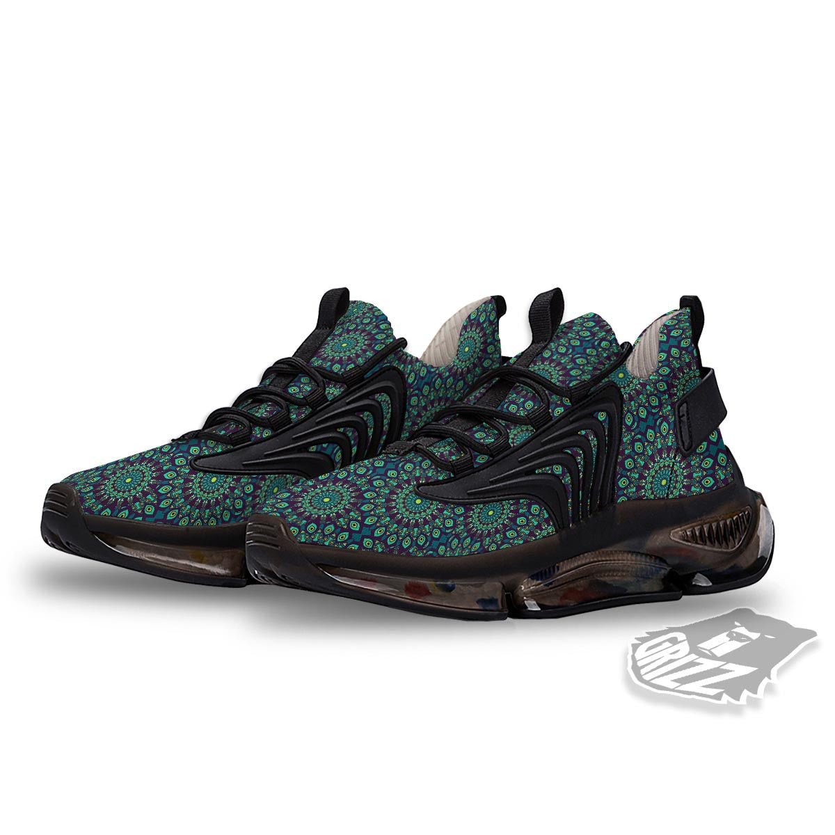 Mandala Teal Bohemian Print Pattern Black Gym Shoes-grizzshop