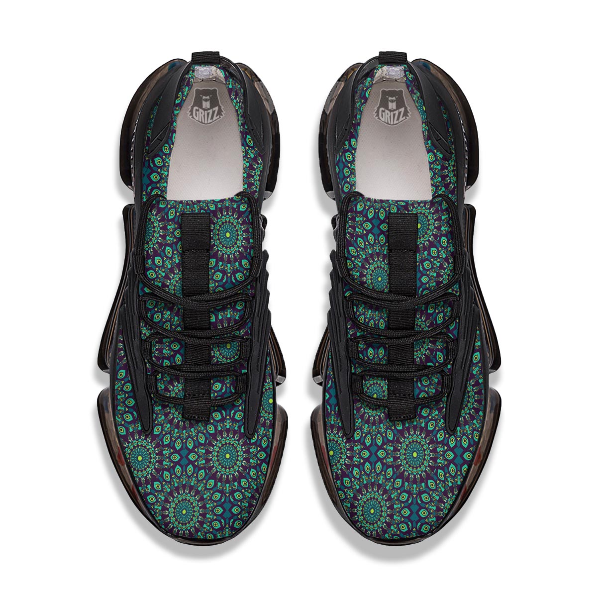 Mandala Teal Bohemian Print Pattern Black Gym Shoes-grizzshop