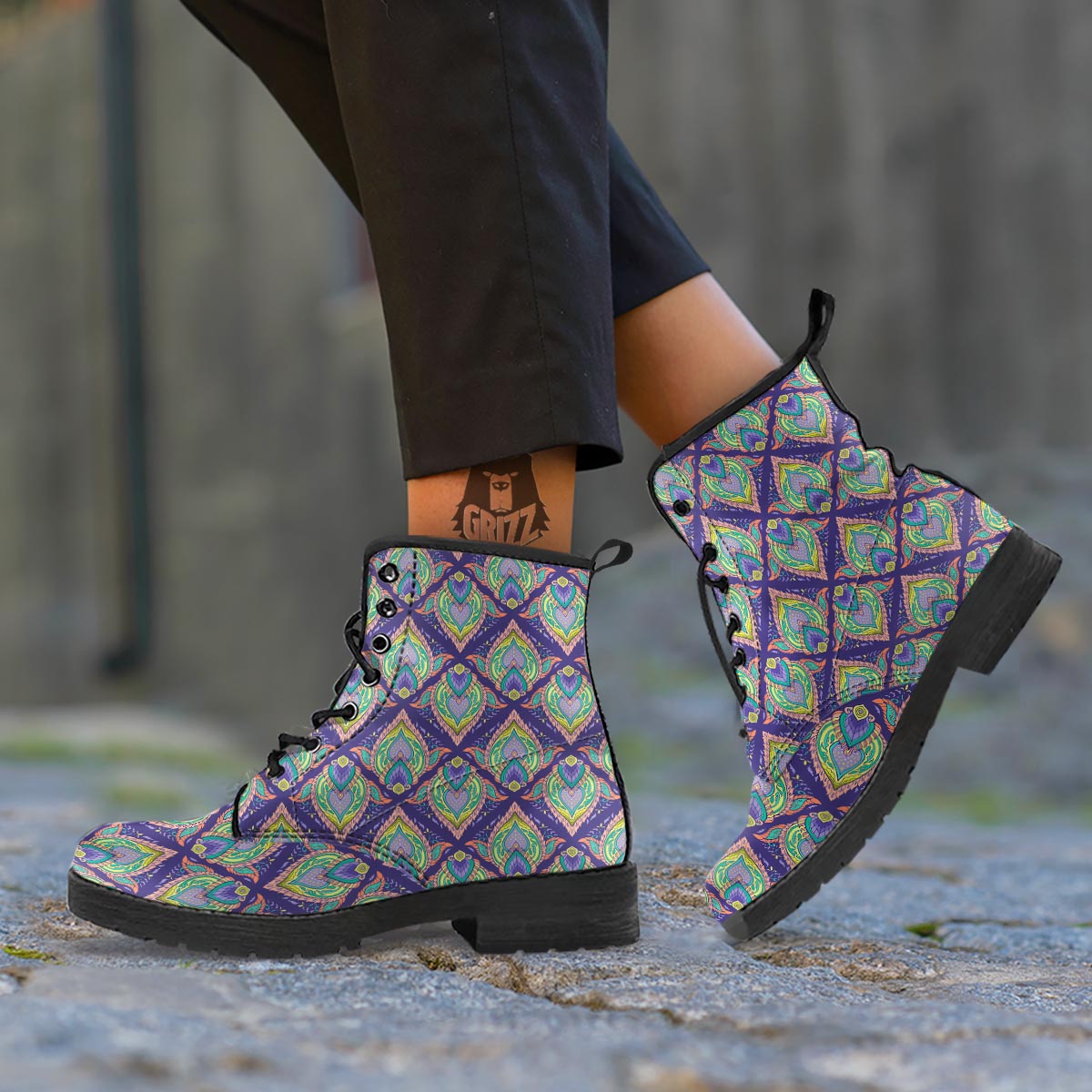 Mandala Thai Print Pattern Leather Boots-grizzshop