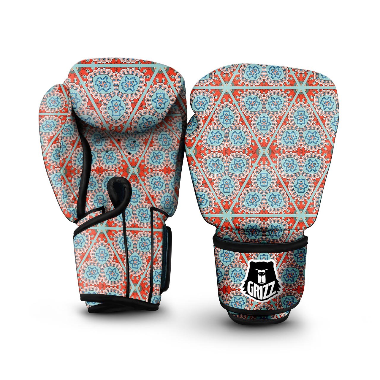 Mandala Triangle Bohemian Print Pattern Boxing Gloves-grizzshop