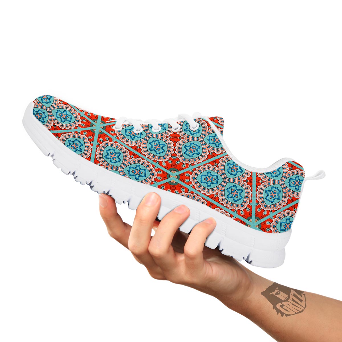 Mandala Triangle Bohemian Print Pattern White Sneaker-grizzshop