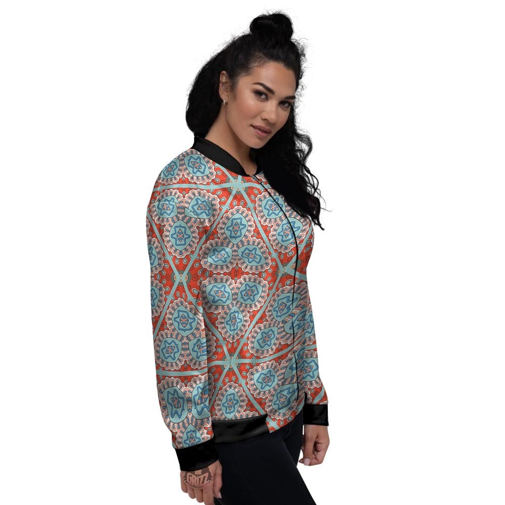 Mandala Triangle Bohemian Print Pattern Women's Bomber Jacket-grizzshop