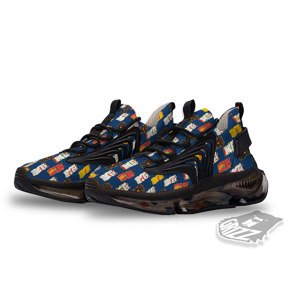 Maneki Neko Colorful Print Pattern Black Gym Shoes-grizzshop