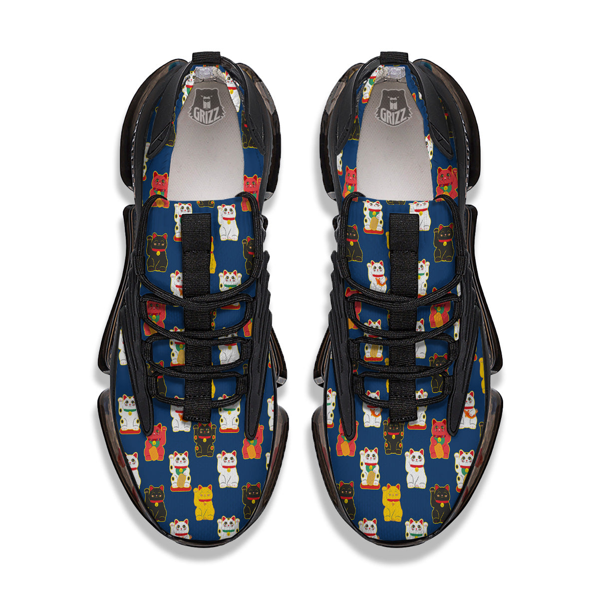 Maneki Neko Colorful Print Pattern Black Gym Shoes-grizzshop