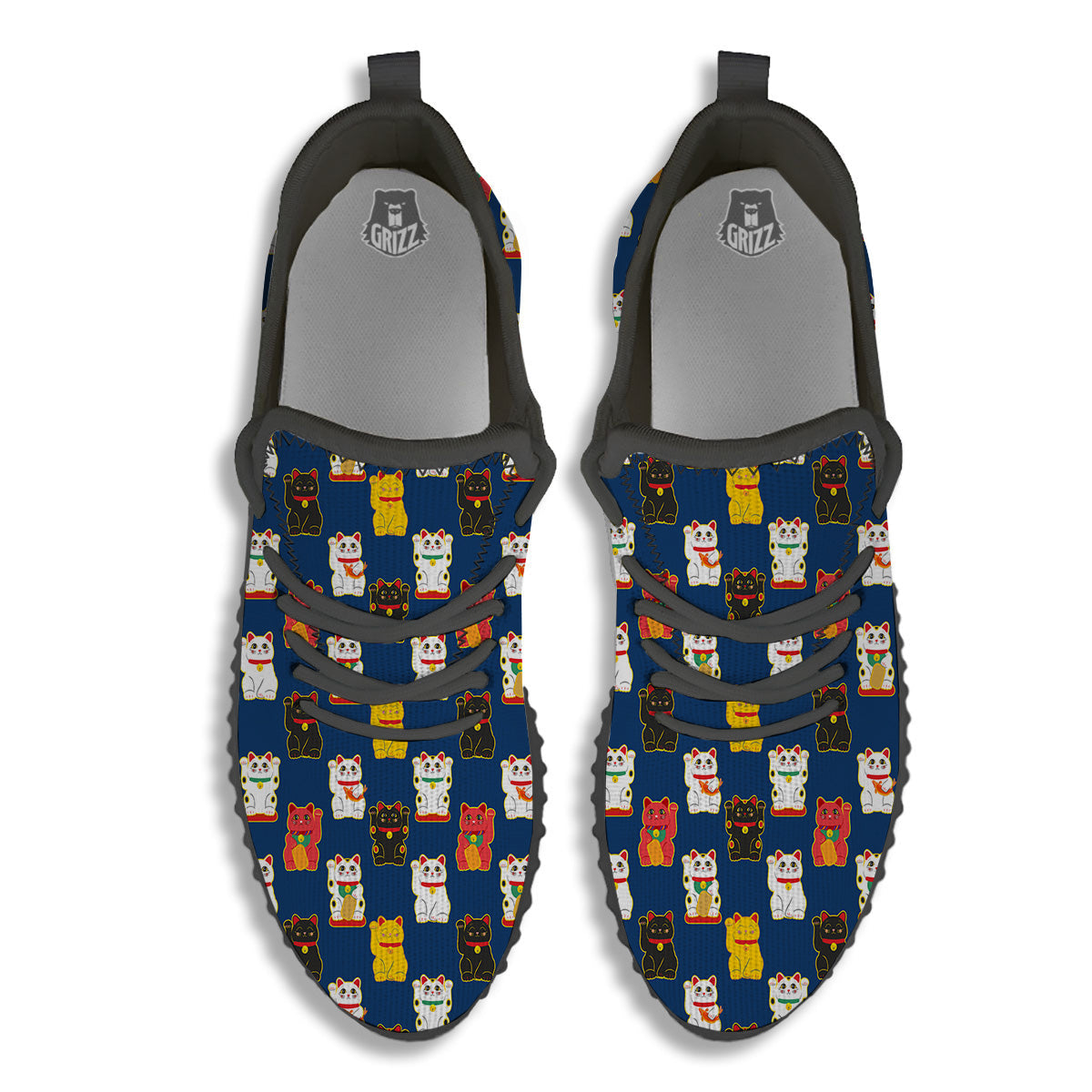 Maneki Neko Colorful Print Pattern Black Walking Shoes-grizzshop