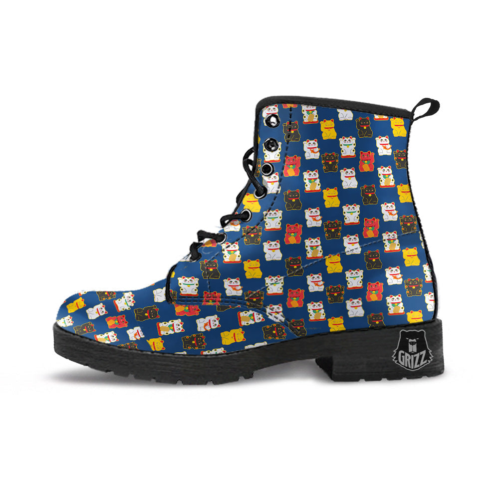 Maneki Neko Colorful Print Pattern Leather Boots-grizzshop
