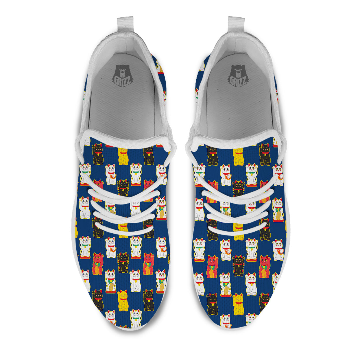 Maneki Neko Colorful Print Pattern White Athletic Shoes-grizzshop