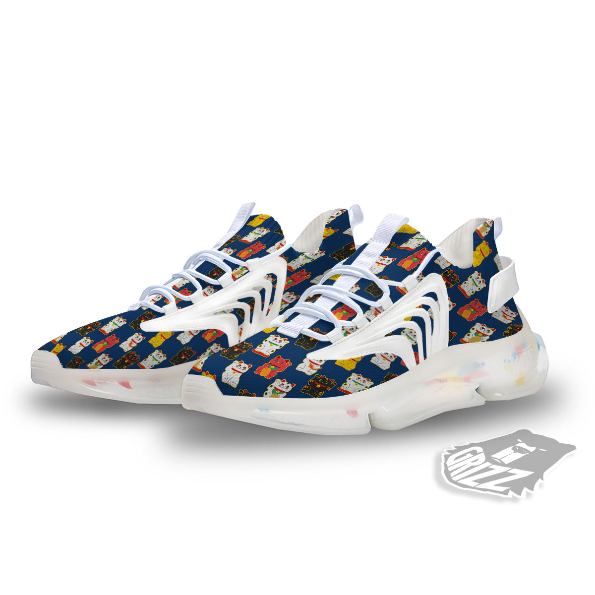 Maneki Neko Colorful Print Pattern White Gym Shoes-grizzshop
