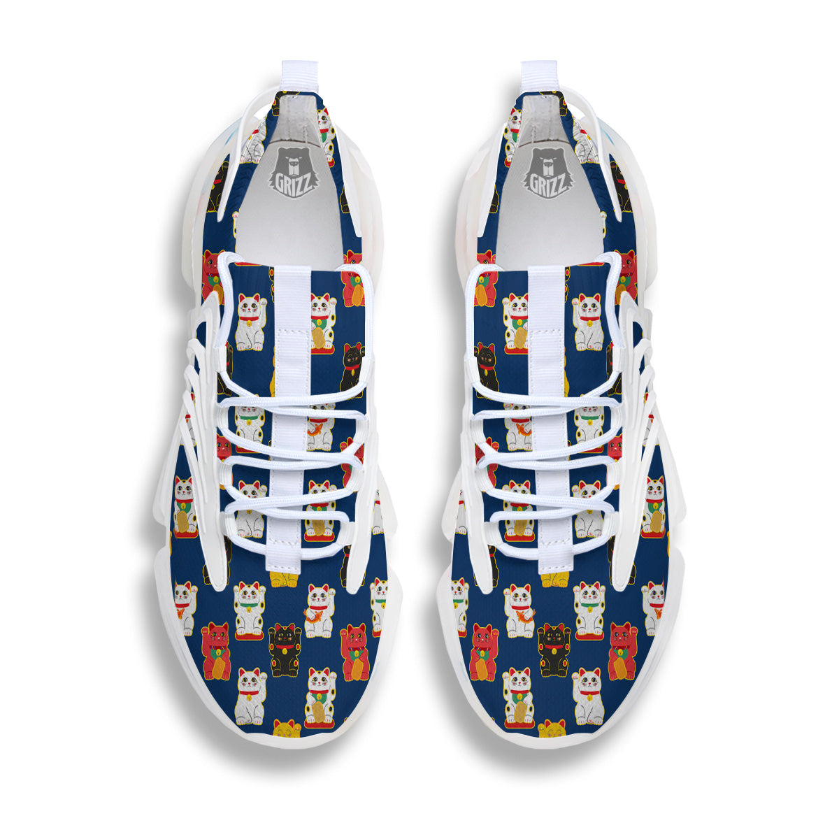 Maneki Neko Colorful Print Pattern White Gym Shoes-grizzshop