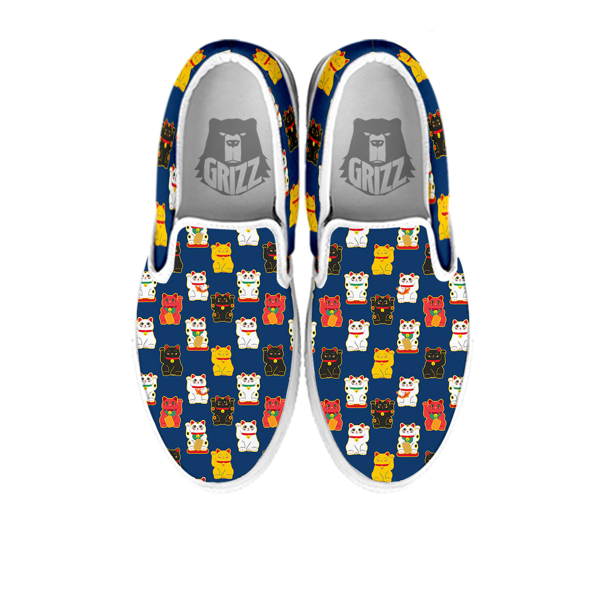 Maneki Neko Colorful Print Pattern White Slip On Shoes-grizzshop
