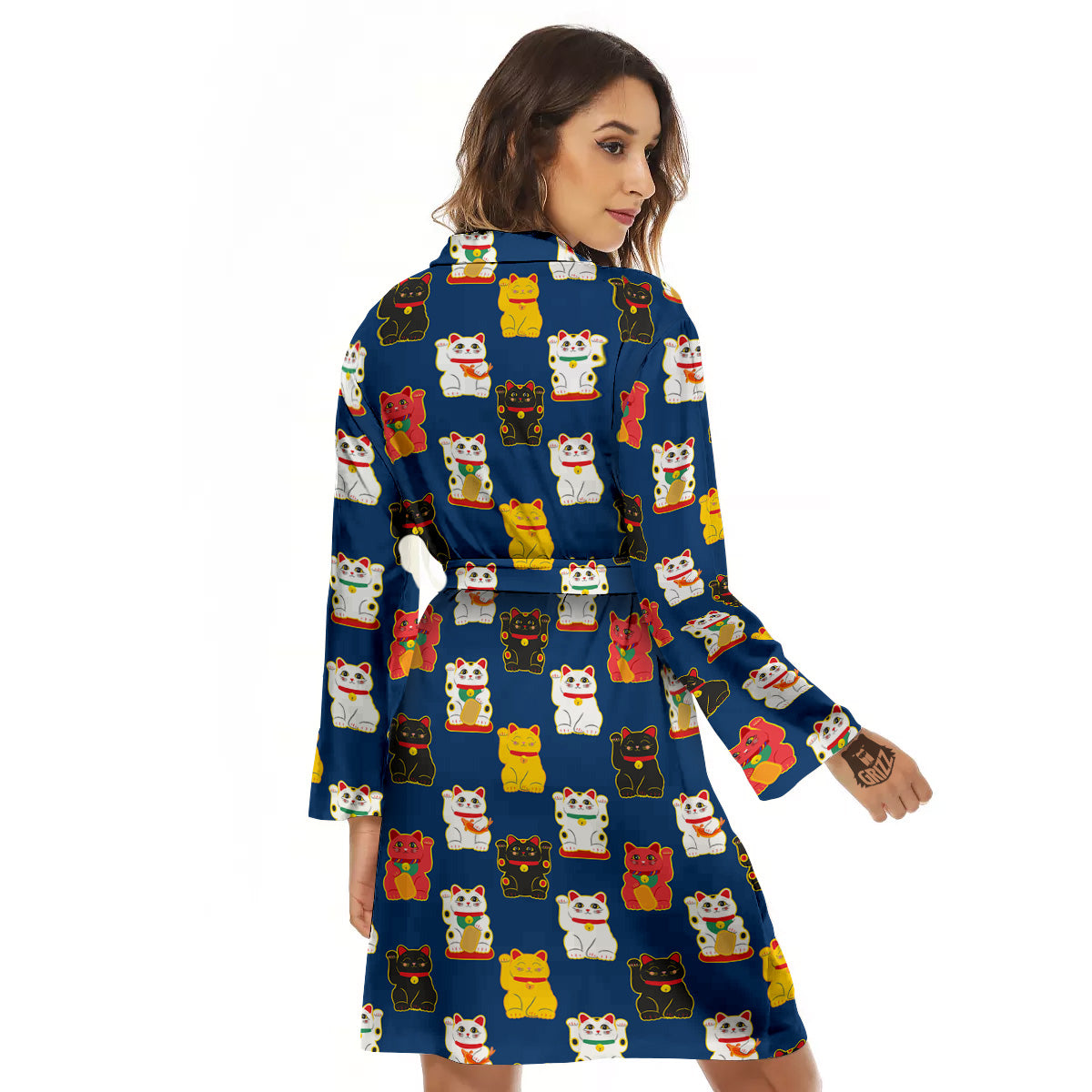 Maneki Neko Colorful Print Pattern Women's Robe-grizzshop