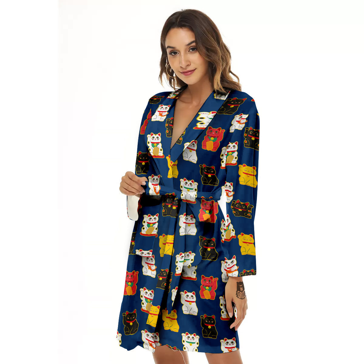 Maneki Neko Colorful Print Pattern Women's Robe-grizzshop