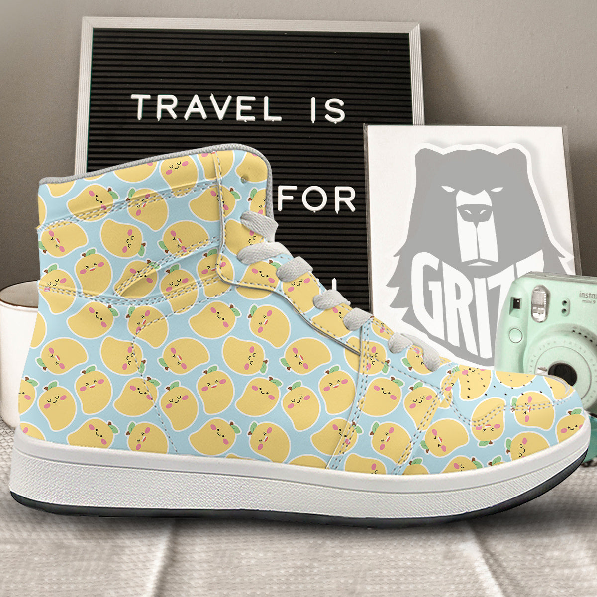 Mango Cute Print Pattern High Top Sneakers-grizzshop