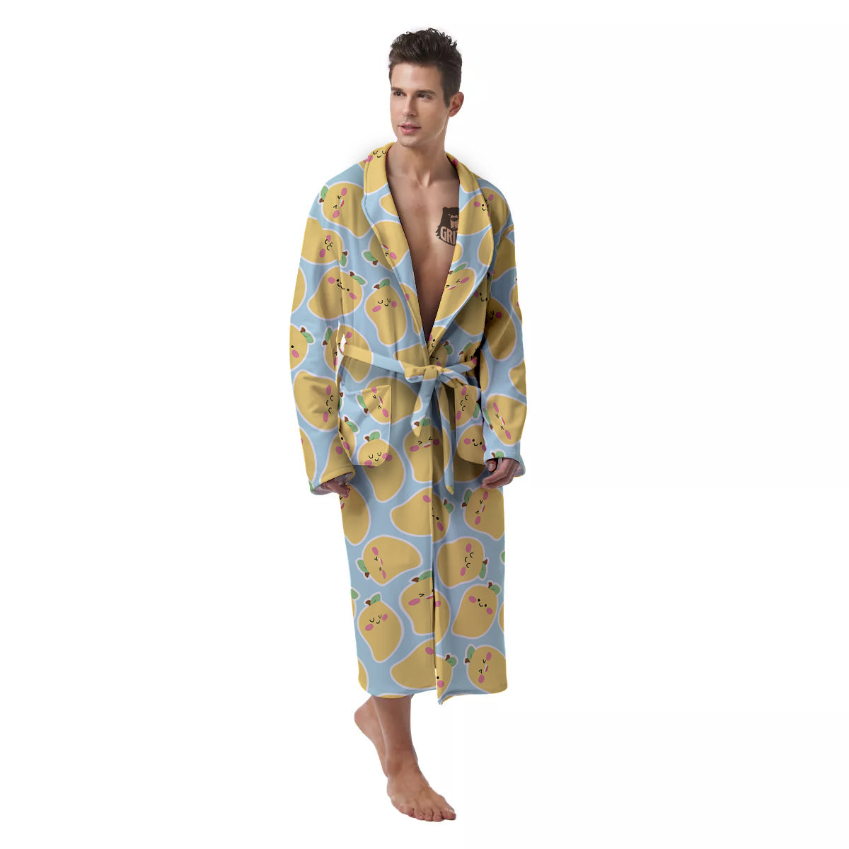 Mango Cute Print Pattern Men's Robe-grizzshop