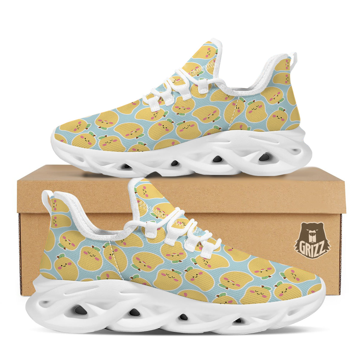 Mango Cute Print Pattern White Running Shoes-grizzshop