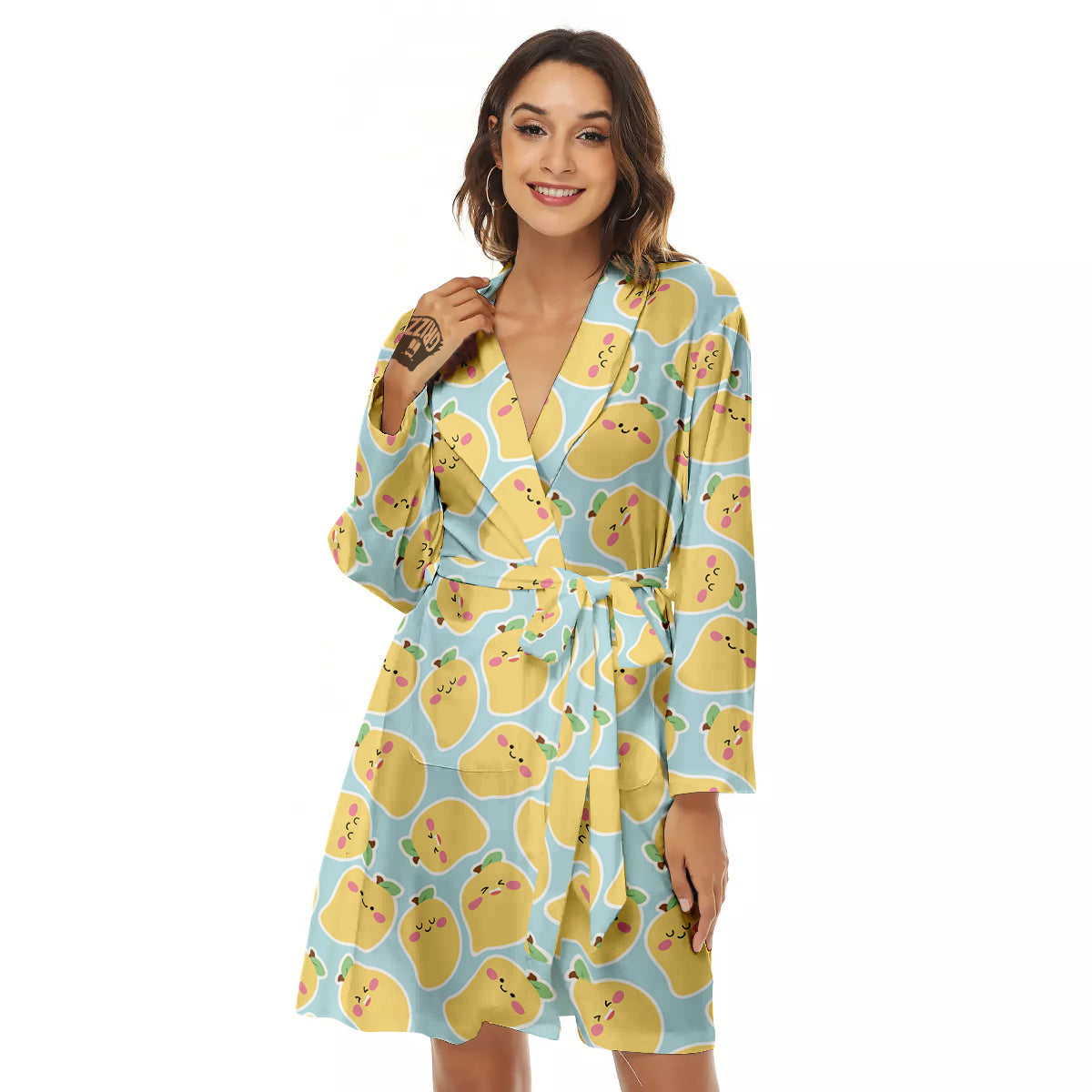 Mango Cute Print Pattern Women's Robe-grizzshop