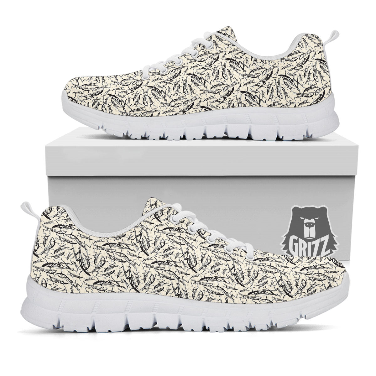 Mantis Beige And Blue Print Pattern White Sneaker-grizzshop