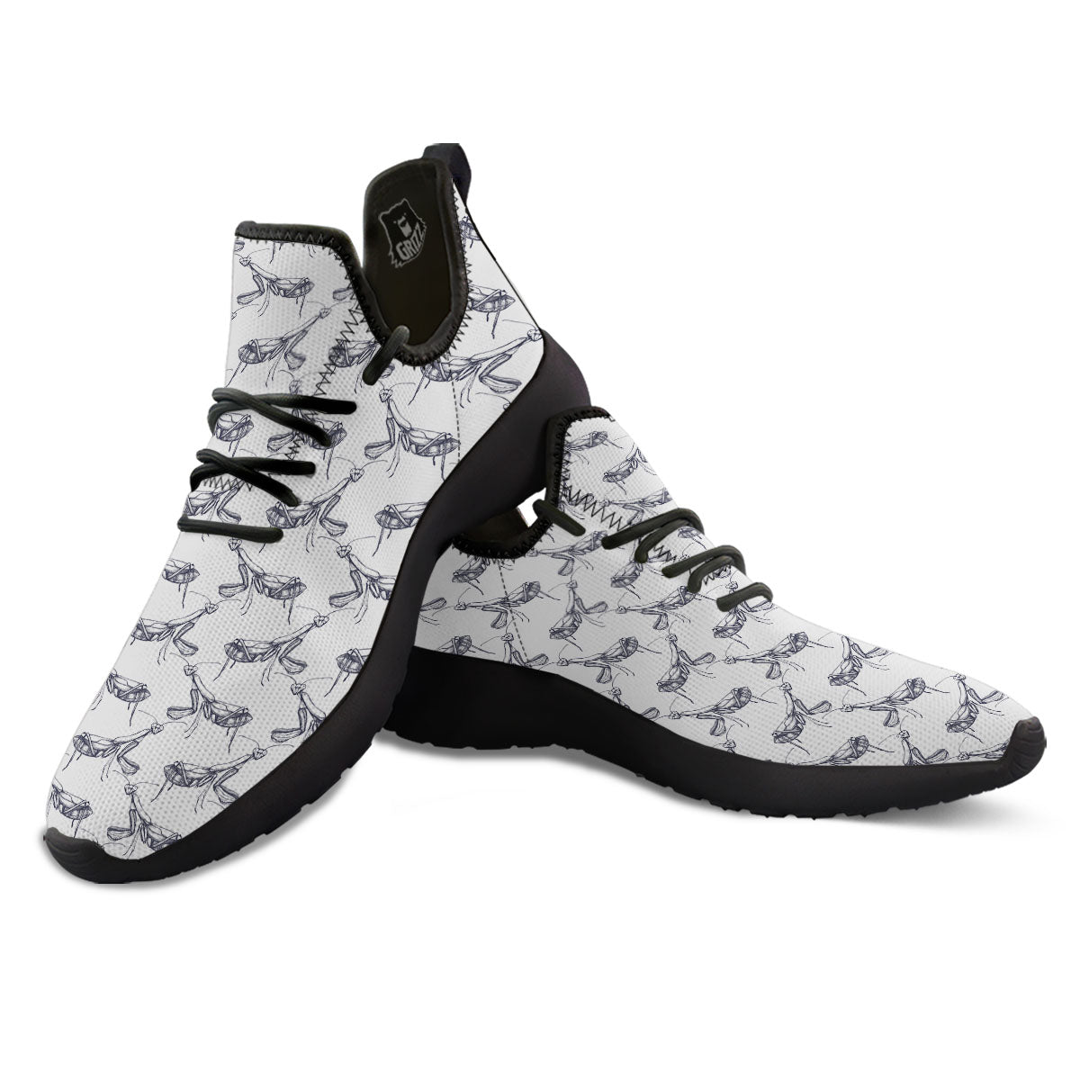 Mantis Hand Drawn Print Pattern Black Athletic Shoes-grizzshop