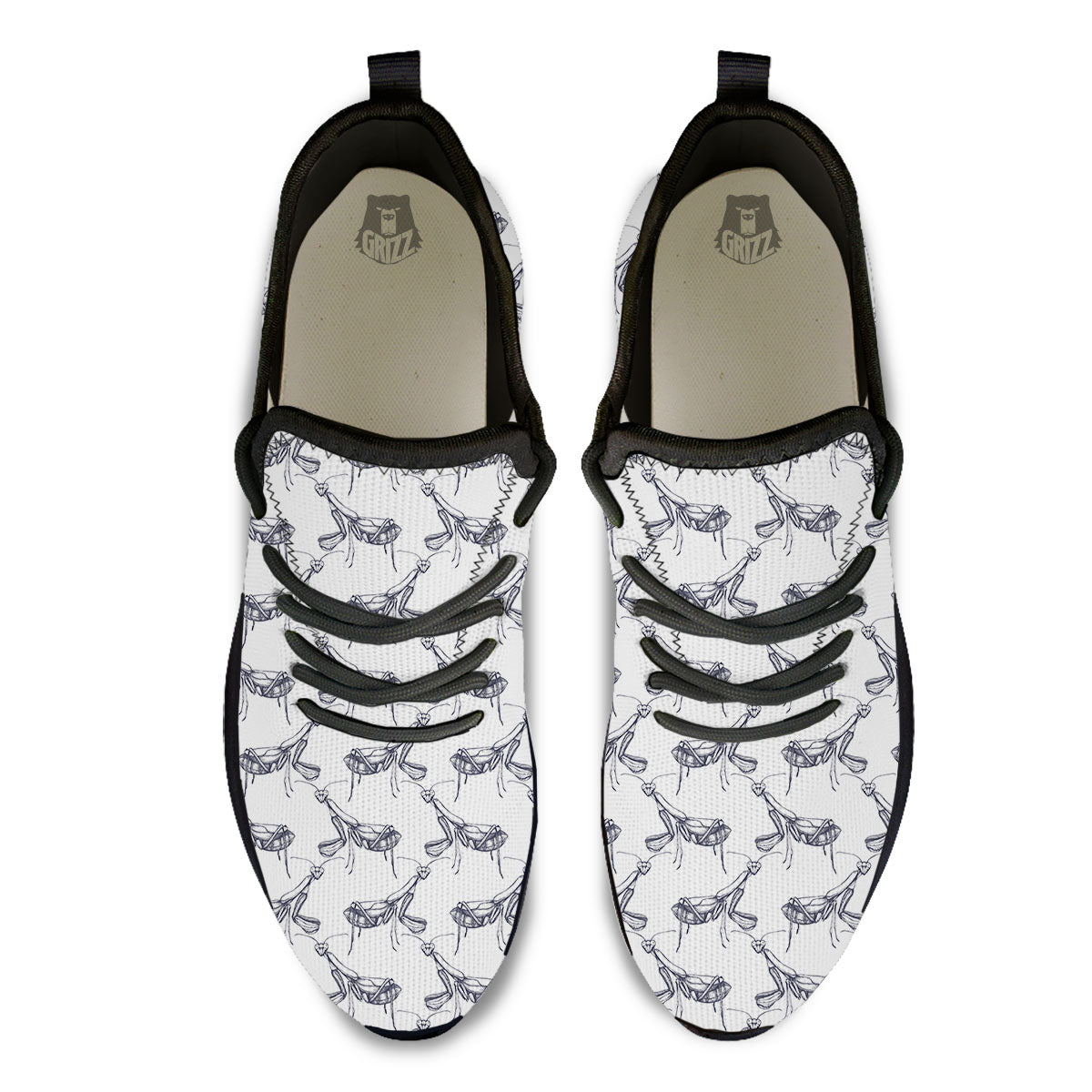Mantis Hand Drawn Print Pattern Black Athletic Shoes-grizzshop