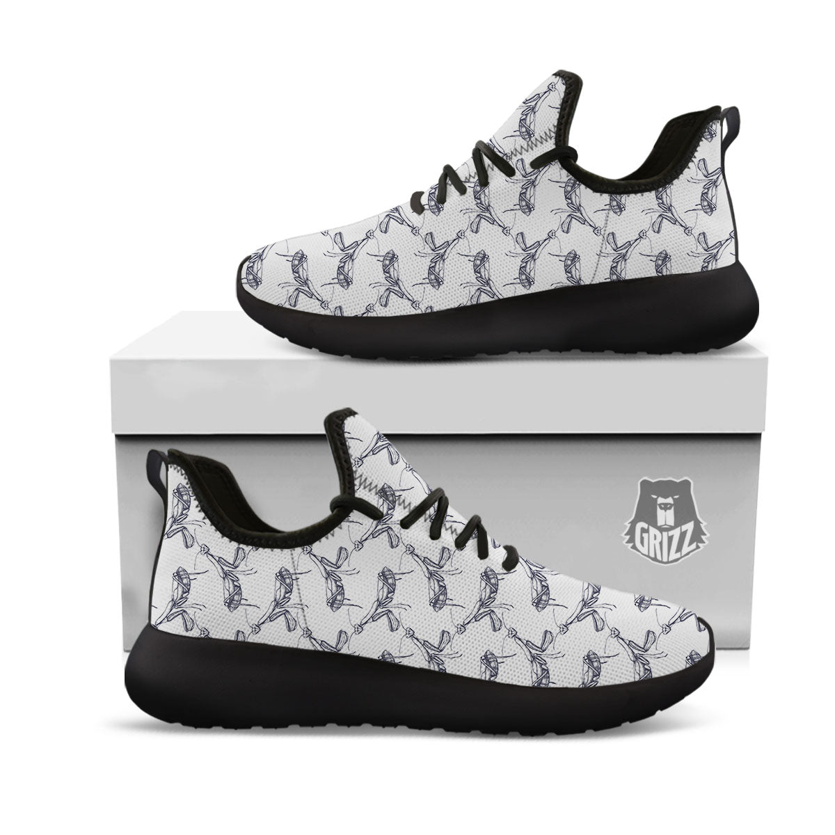 Mantis Hand Drawn Print Pattern Black Athletic Shoes-grizzshop