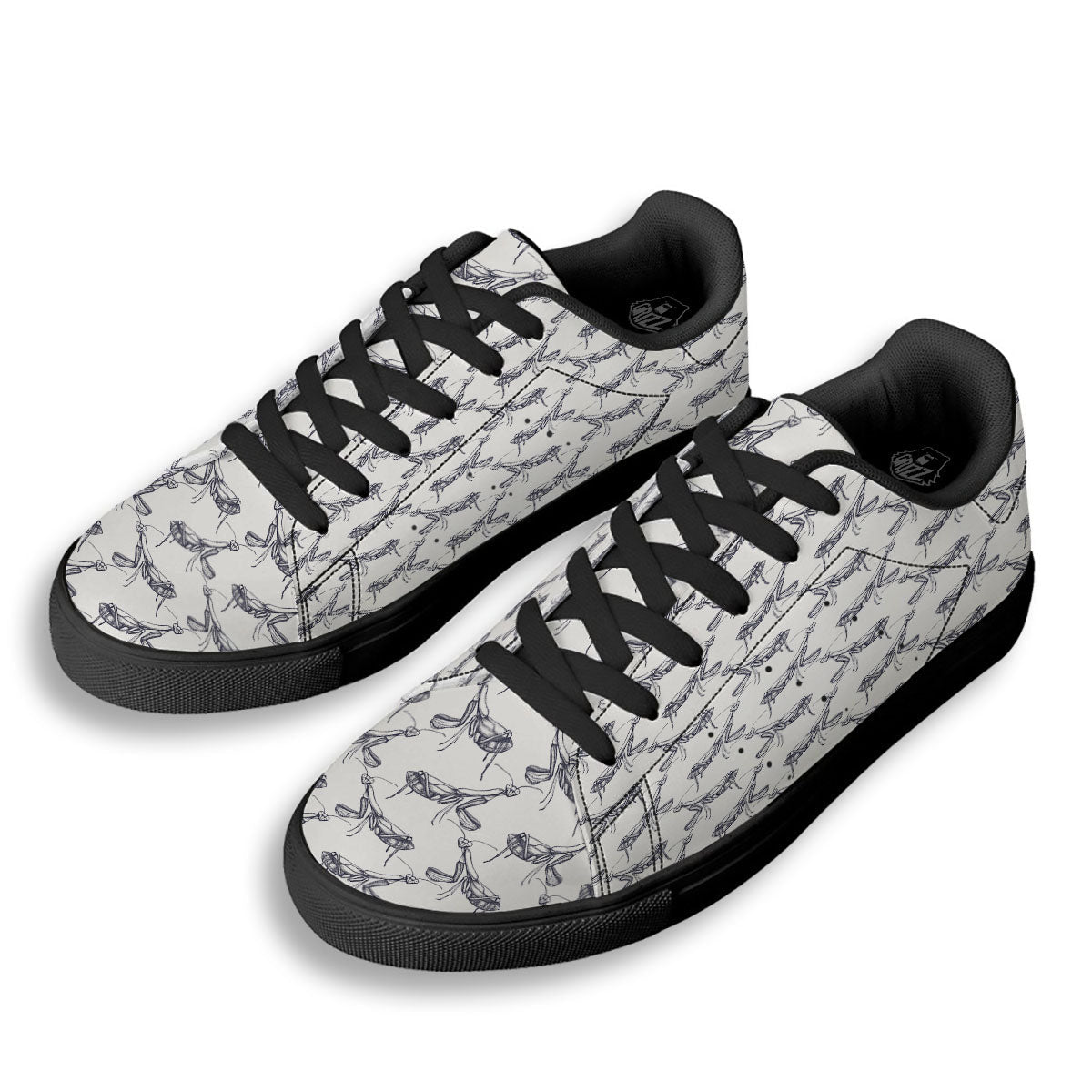 Mantis Hand Drawn Print Pattern Black Low Top Sneakers-grizzshop