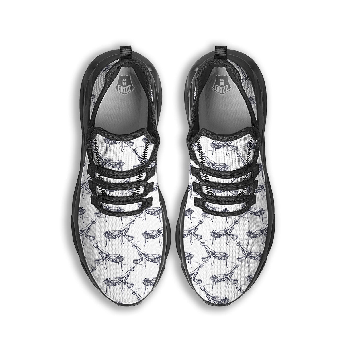 Mantis Hand Drawn Print Pattern Black Running Shoes-grizzshop
