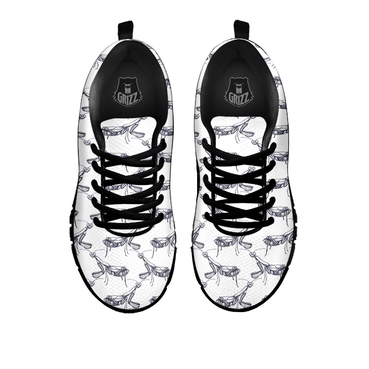 Mantis Hand Drawn Print Pattern Black Sneaker-grizzshop