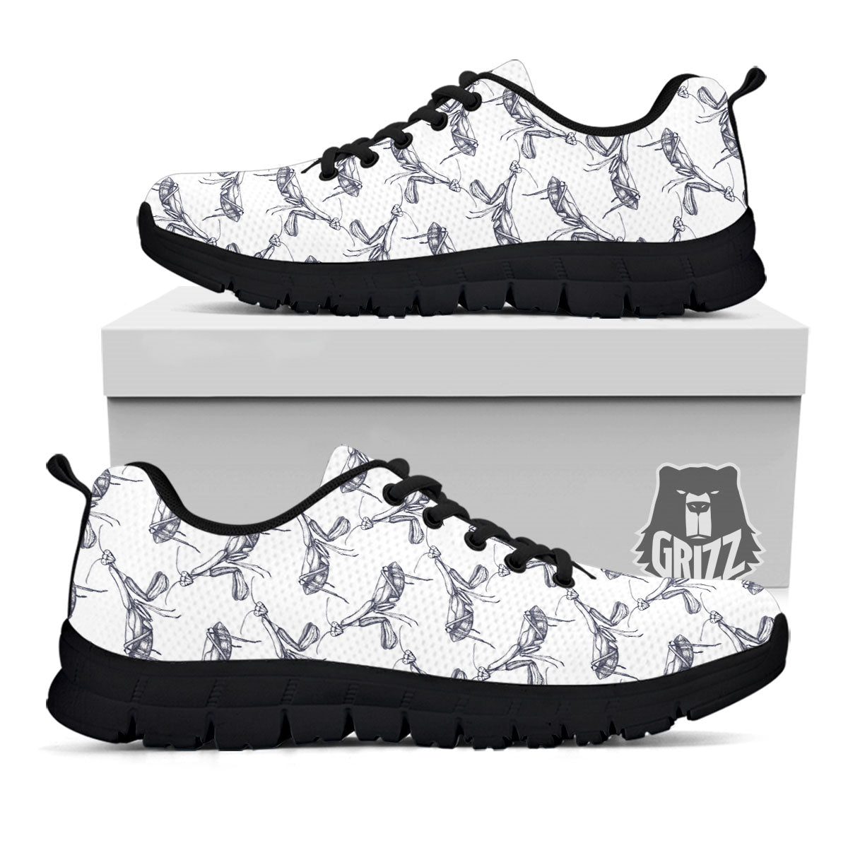 Mantis Hand Drawn Print Pattern Black Sneaker-grizzshop