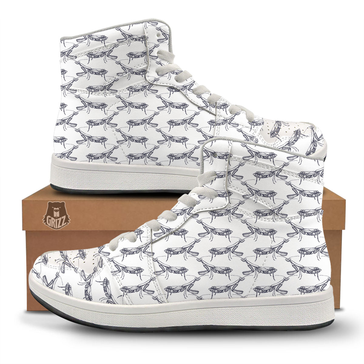 Mantis Hand Drawn Print Pattern High Top Sneakers-grizzshop