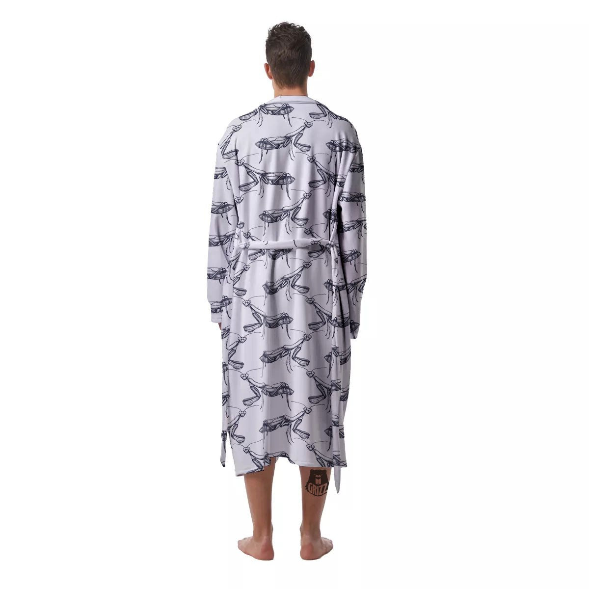 Mantis Hand Drawn Print Pattern Men's Robe-grizzshop