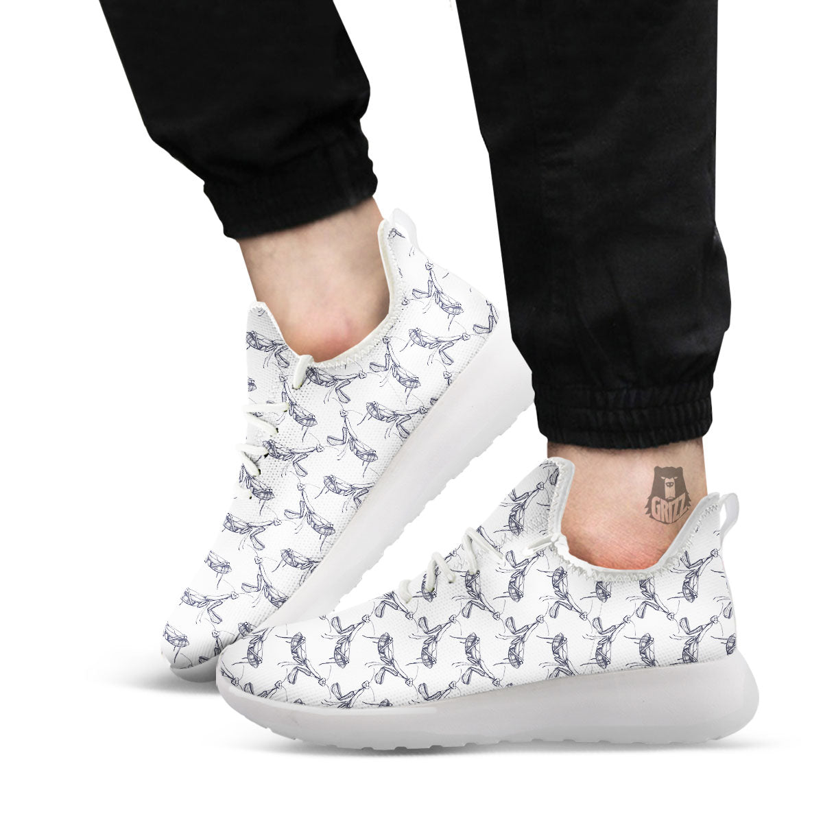 Mantis Hand Drawn Print Pattern White Athletic Shoes-grizzshop