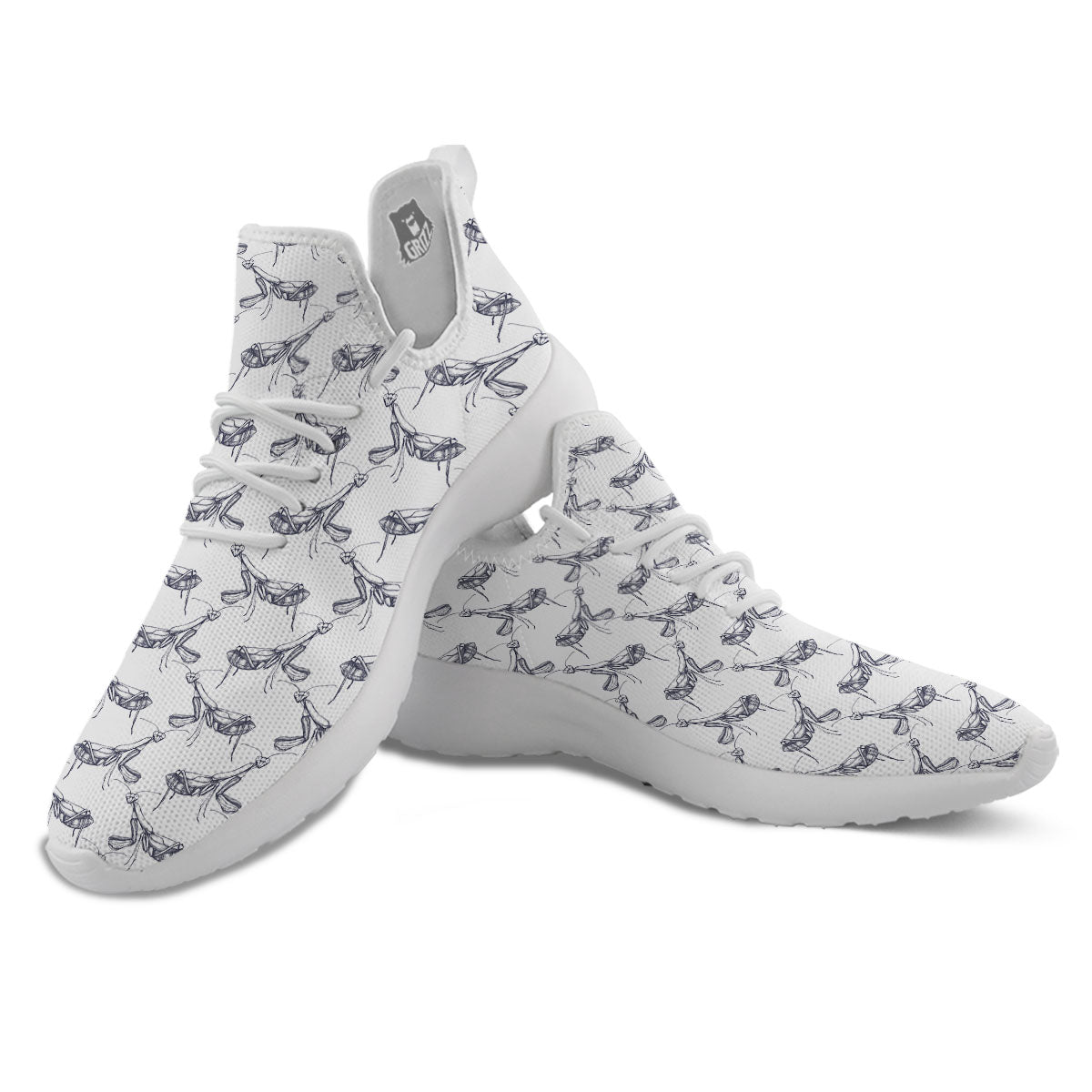 Mantis Hand Drawn Print Pattern White Athletic Shoes-grizzshop