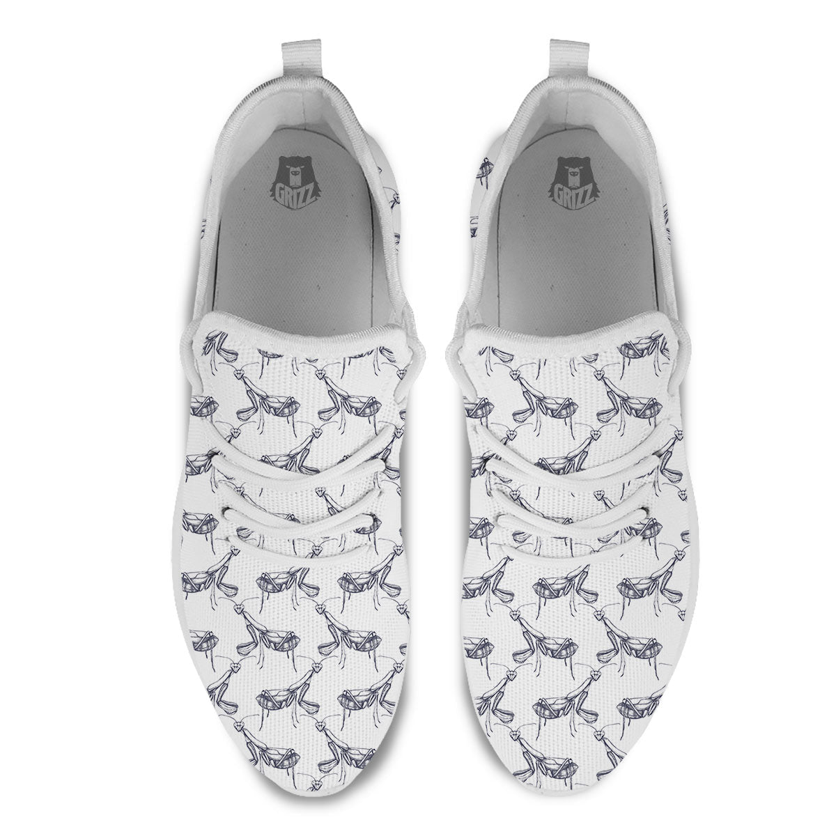 Mantis Hand Drawn Print Pattern White Athletic Shoes-grizzshop