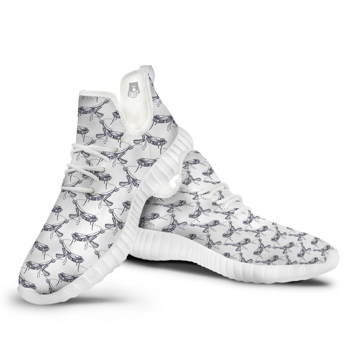 Mantis Hand Drawn Print Pattern White Walking Shoes-grizzshop