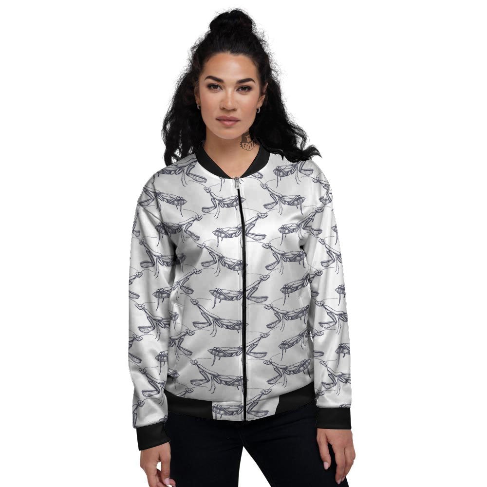 Mantis Hand Drawn Print Pattern Women's Bomber Jacket-grizzshop