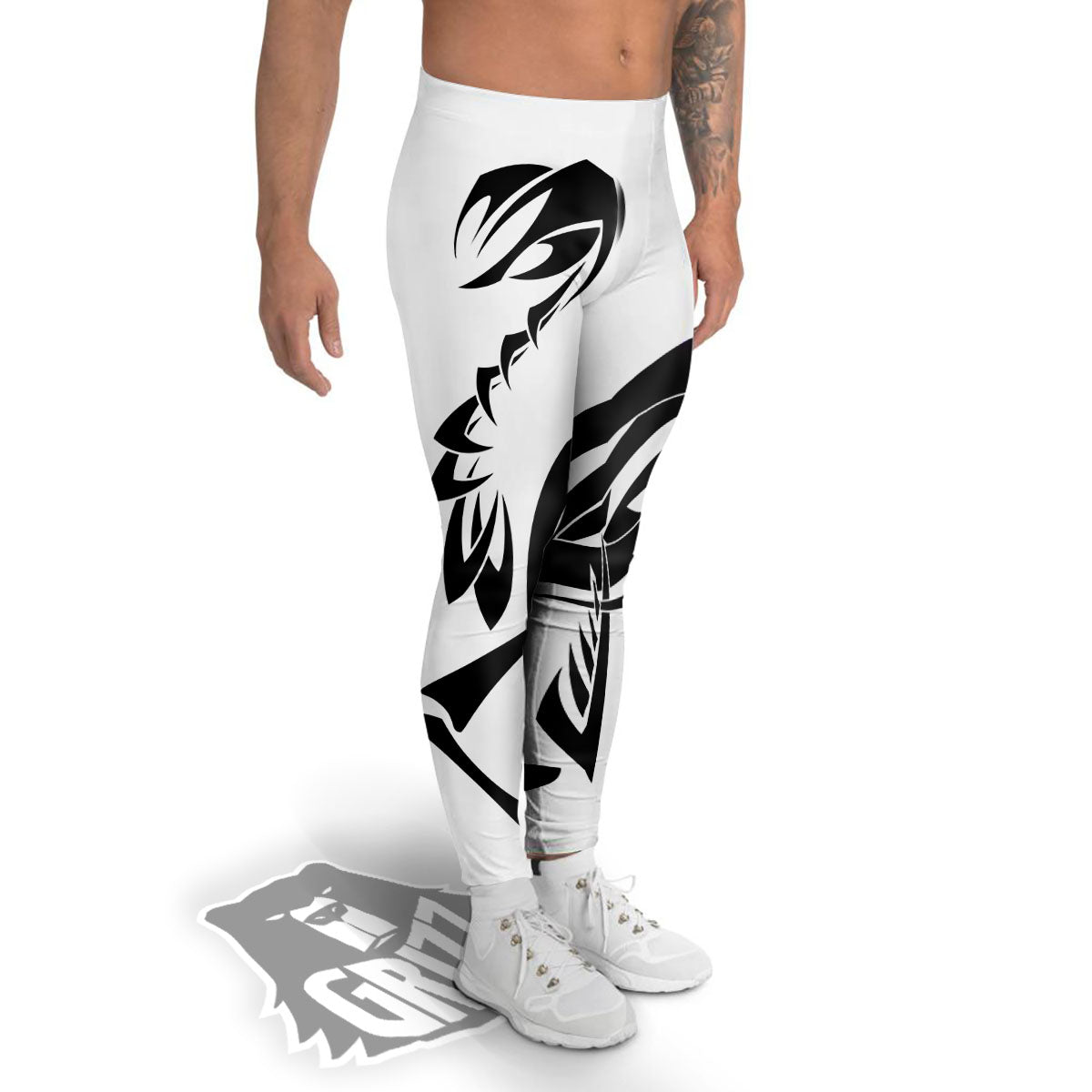 Mantis Spirit White And Black Print Men's Leggings-grizzshop