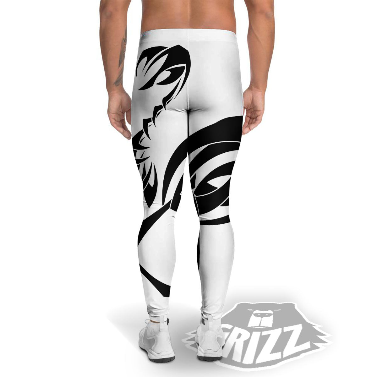 Mantis Spirit White And Black Print Men's Leggings-grizzshop
