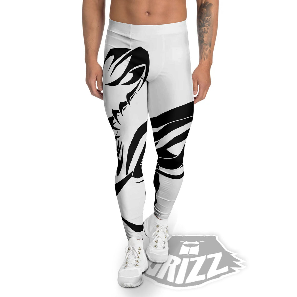 Mantis Spirit White And Black Print Men's Leggings-grizzshop