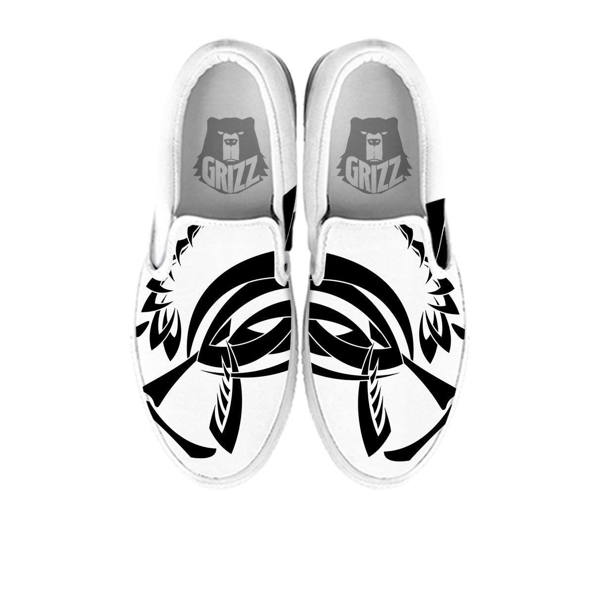 Mantis Spirit White And Black Print White Slip On Shoes-grizzshop
