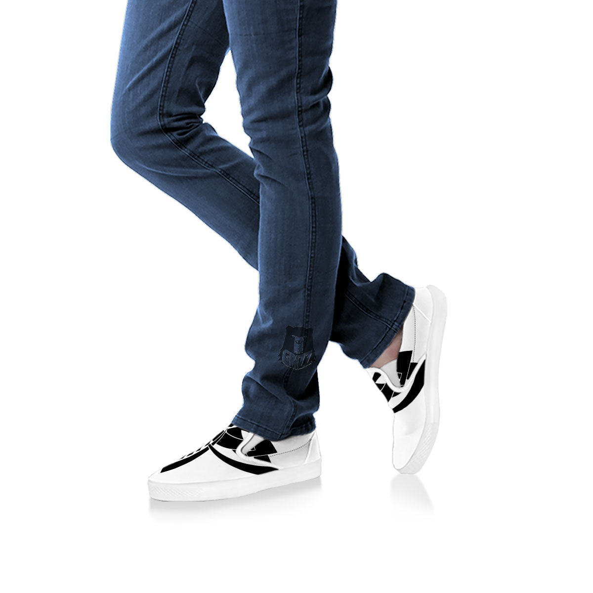 Mantis Spirit White And Black Print White Slip On Shoes-grizzshop