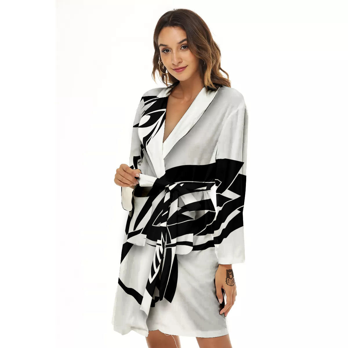 Mantis Spirit White And Black Print Women's Robe-grizzshop