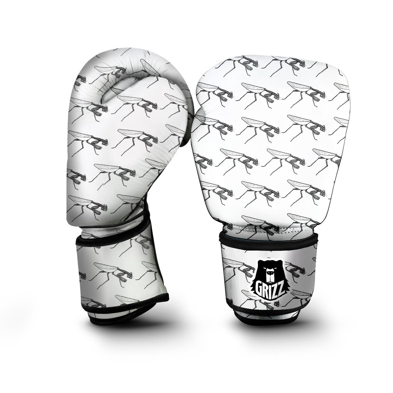 Mantis White And Black Print Pattern Boxing Gloves-grizzshop