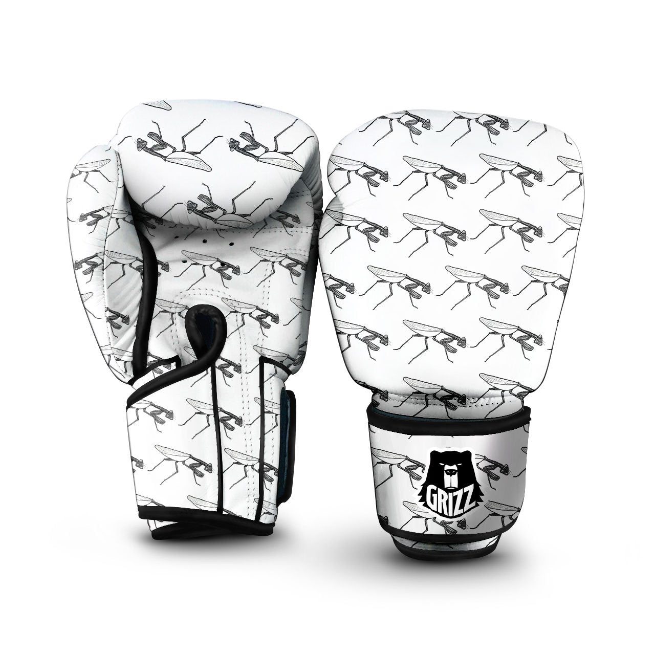 Mantis White And Black Print Pattern Boxing Gloves-grizzshop