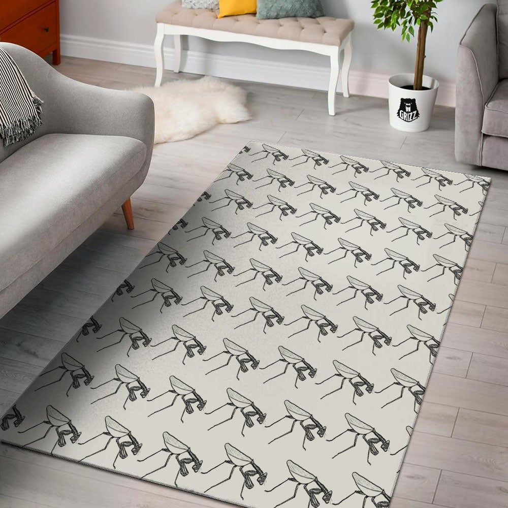 Mantis White And Black Print Pattern Floor Mat-grizzshop