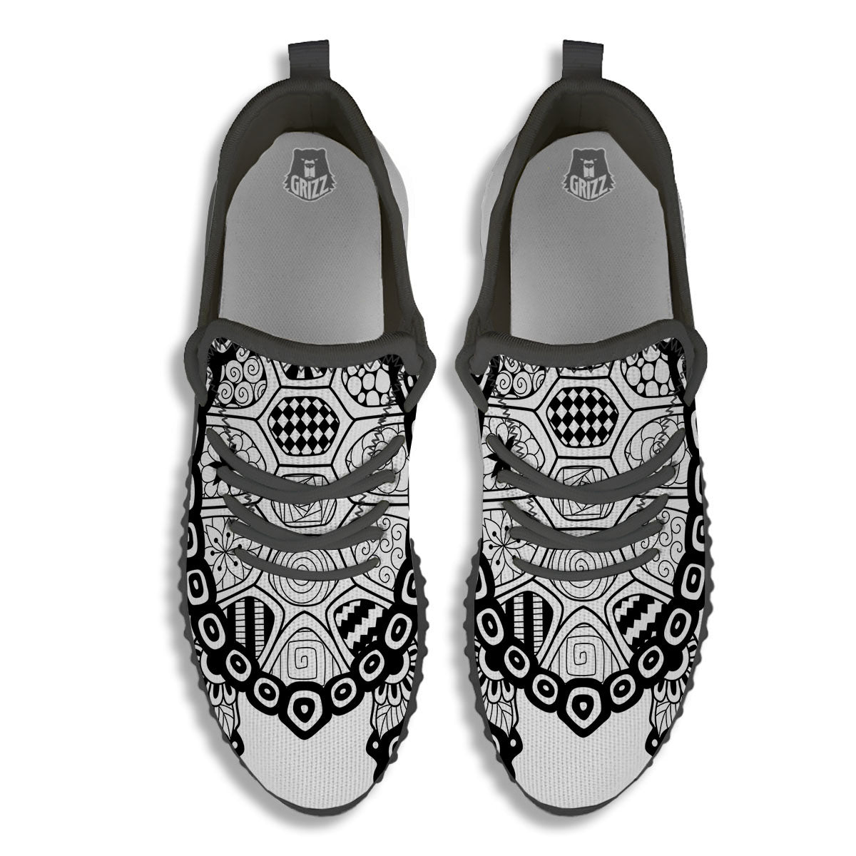 Maori Sea Turtle White And Black Print Black Walking Shoes-grizzshop